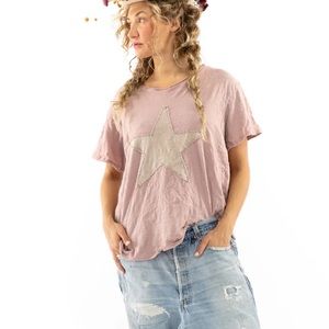 SOLD OUT Magnolia Pearl Star Appliqué T tee shirt top blush pink one size